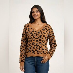Knox Rose Brown and Black V-Neck Sweater